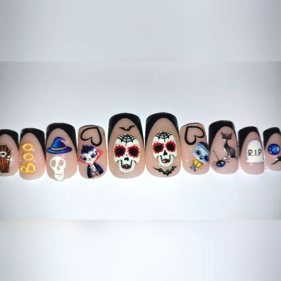 Hand crafted custom print 10pc short acrylic press on nails sz medium - Picture 5 of 6